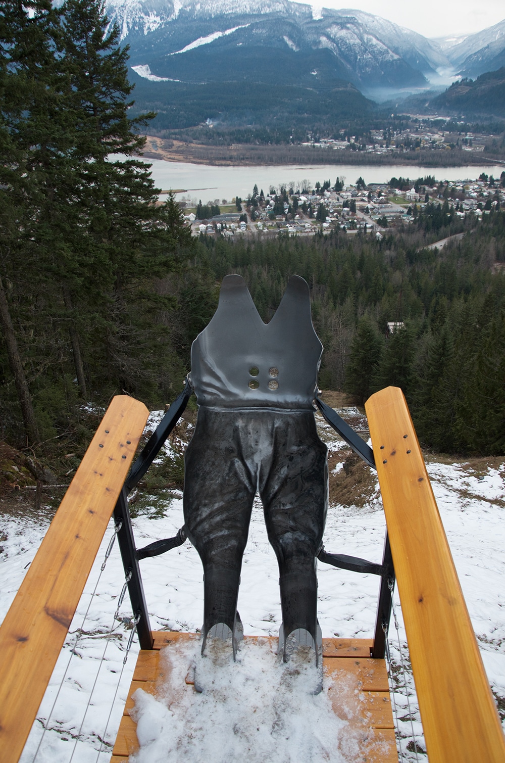 Looking down through the pants over Revelstoke. Photo: Aaron Orlando/Revelstoke Mountaineer