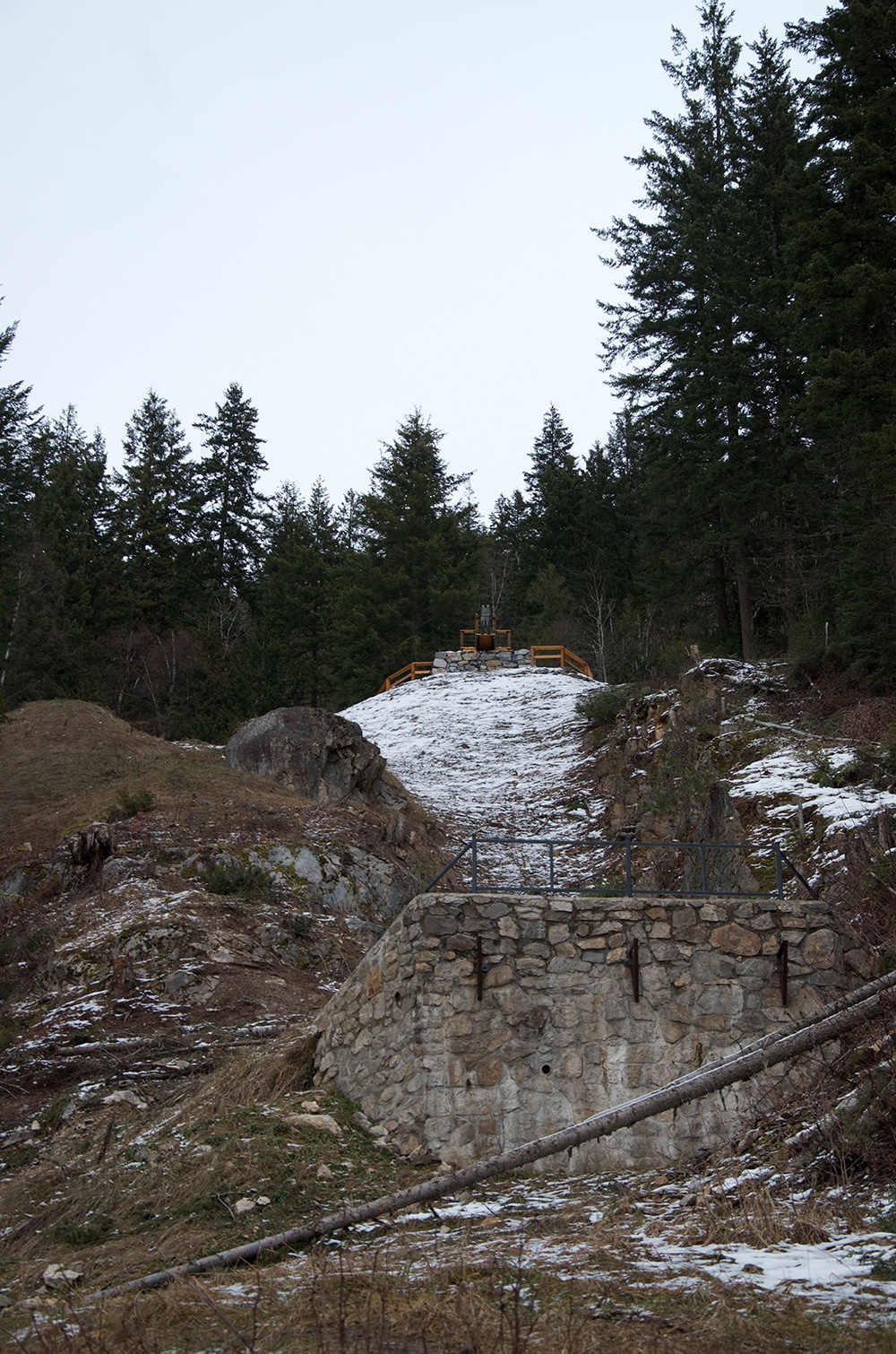 For context, here is the old jump platform, with the new sculpture above. Photo: Aaron Orlando/Revelstoke Mountaineer