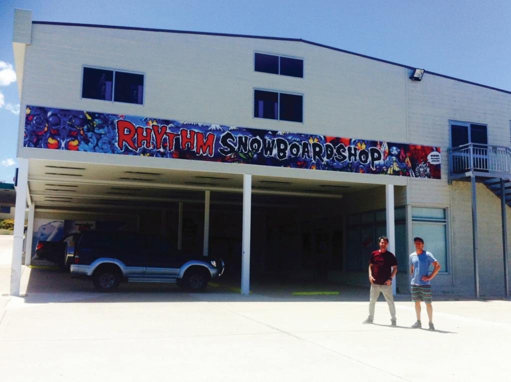 The largest snowboard and ski shop in Australia features Cooper's artwork on their promotional branding. Photo: Contributed